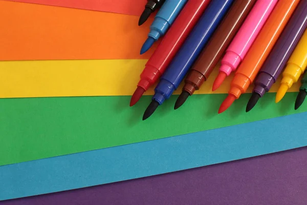 Set of felt-tip pens of different bright colors, a lot of markers for the artist school supplies