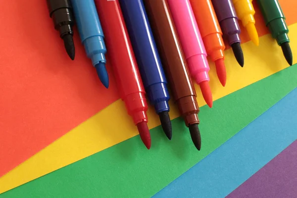 Set of felt-tip pens of different bright colors, a lot of markers for the artist school supplies