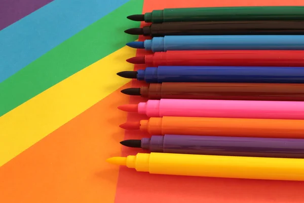 Set of felt-tip pens of different bright colors, a lot of markers for the artist school supplies