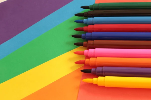 Set of felt-tip pens of different bright colors, a lot of markers for the artist school supplies