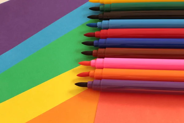 Set of felt-tip pens of different bright colors, a lot of markers for the artist school supplies