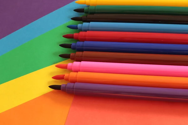 Set of felt-tip pens of different bright colors, a lot of markers for the artist school supplies