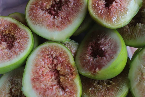 Zöld Füge Termés Makró Fotó Érett Ízletes Egészséges Gyümölcs — Stock Fotó