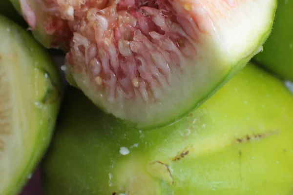 Groene Vijgen Oogsten Macro Foto Van Rijp Lekker Gezond Fruit — Stockfoto