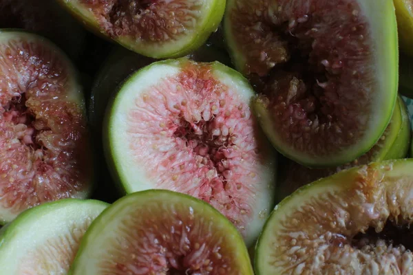 Green Fig Harvests Macro Photo Ripe Tasty Healthy Fruit — Stock Photo, Image