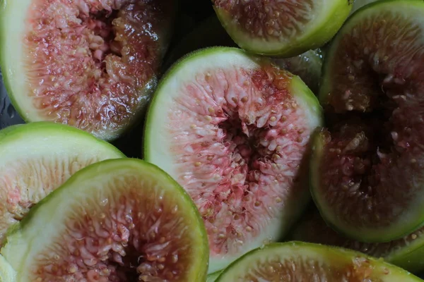 Groene Vijgen Oogsten Macro Foto Van Rijp Lekker Gezond Fruit — Stockfoto