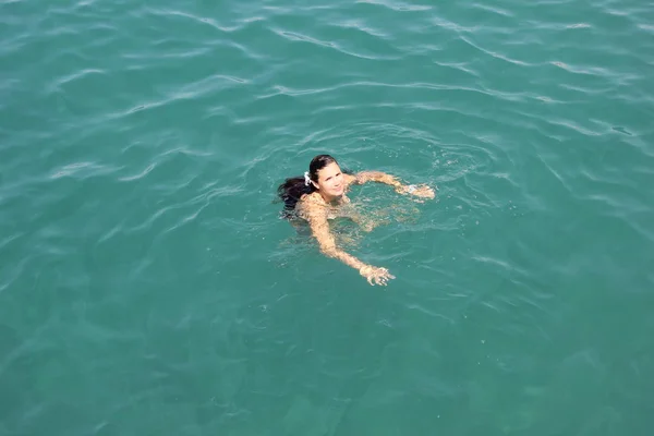 Marmaris Turkey September 2019 Girl Happy Sweetheart Swims Sea Long — Stock Photo, Image