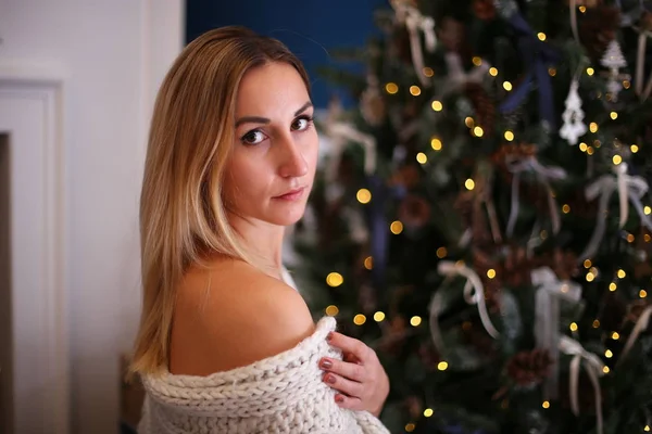 Bonne Année Fille Séduisante Avec Des Cadeaux Joyeux Noël Avec — Photo