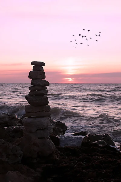 黎明从风景的宁静海洋 日落的海洋平衡和放松 — 图库照片