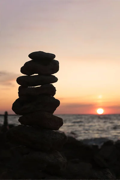 Amanecer Junto Mar Paz Desde Paisaje Puesta Sol Por Equilibrio — Foto de Stock