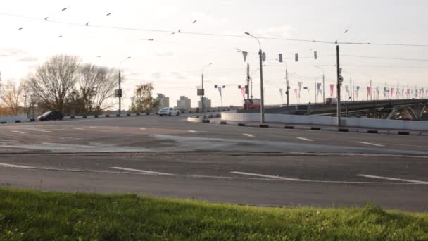 Nizhny Novgorod Περιοχή Βόλγα Ρωσία Οκτωβρίου 2019 Γέφυρα Αυτοκινητοδρόμου Πάνω — Αρχείο Βίντεο