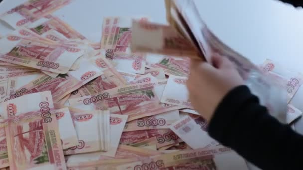 Jeu Factures Russes Fraîchement Imprimées 5000 Roubles — Video