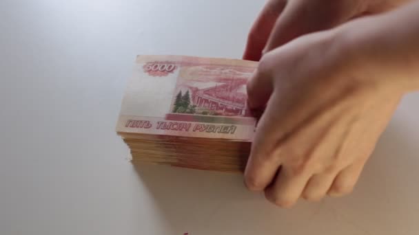 Jeu Factures Russes Fraîchement Imprimées 5000 Roubles — Video