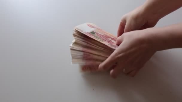 Satz Frisch Gedruckter Russischer Scheine 000 Rubel — Stockvideo