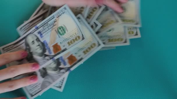 Χαρτονομίσματα Των 100 Δολαρίων Πολλά Χρήματα — Αρχείο Βίντεο