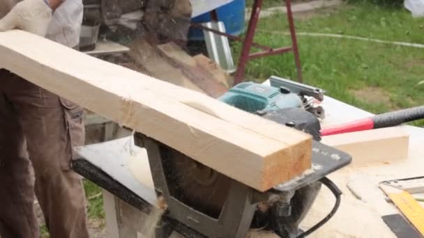 Mužská Práce Dřevěnými Deskami — Stock video