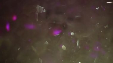 Soyut makro video arka plan sabun köpükleri, parlayan cam parçaları, parıldayan güneş ışınlı buz.