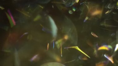 Soyut makro video arka plan sabun köpükleri, parlayan cam parçaları, parıldayan güneş ışınlı buz.