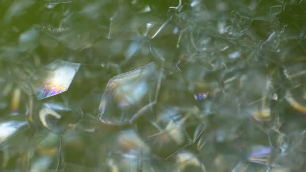 Abstrakt Makro Video Bakgrund Uppsättning Såpbubblor Skärvor Blankt Skimrande Glas — Stockvideo