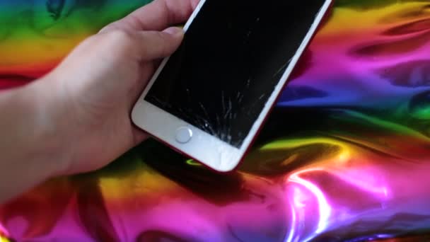 Разбитый Экран Телефона Разбитое Стекло — стоковое видео