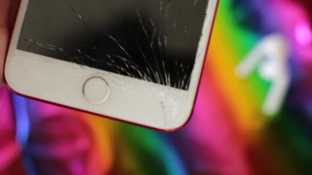 Tela Telefone Quebrado Vidro Quebrado Muitos Pequenos Fragmentos — Vídeo de Stock
