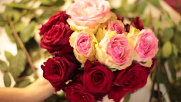 Raccogliere Mazzo Fiori Reali Rose Rosse — Video Stock