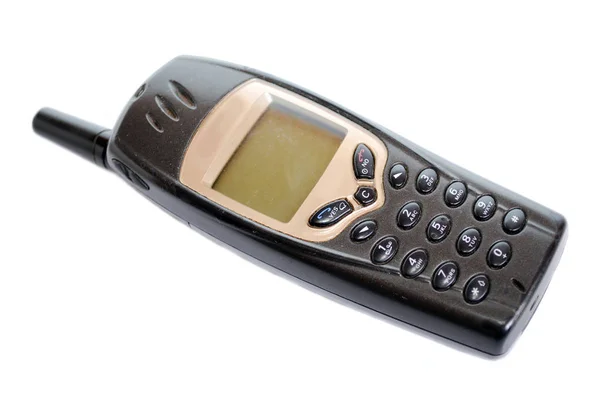 Большой Старый Мобильный Телефон Антенной Кнопками Пластиковом Корпусе Белом Фоне — стоковое фото