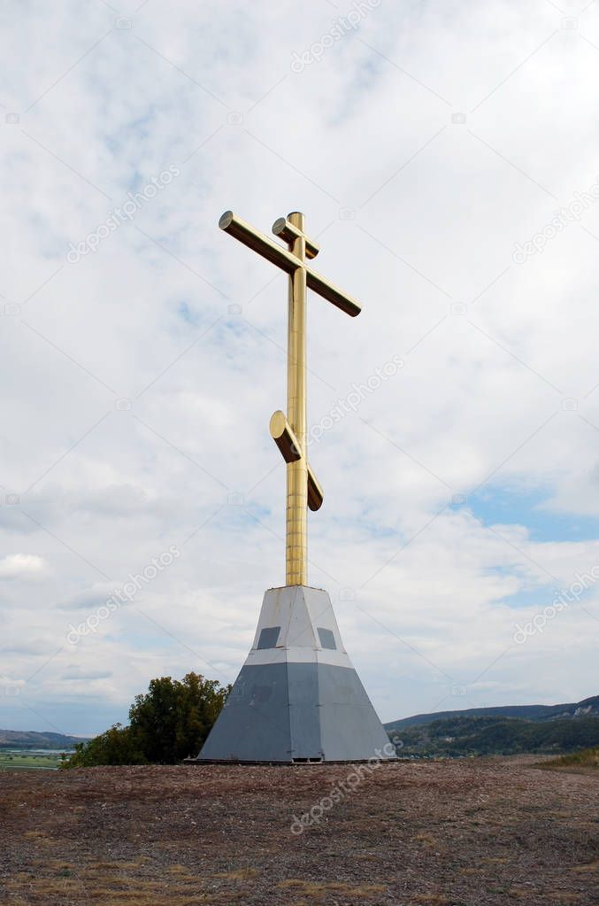 Memorable cross on Tsarev Kurgan. Settlement of Volzhsky. Samara region. Russia.