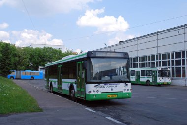 Otobüs Sue Mosgortrans Liaz-52922 bir otobüs filosu topraklarında maliyetleri. Moskova şehri. Rusya.