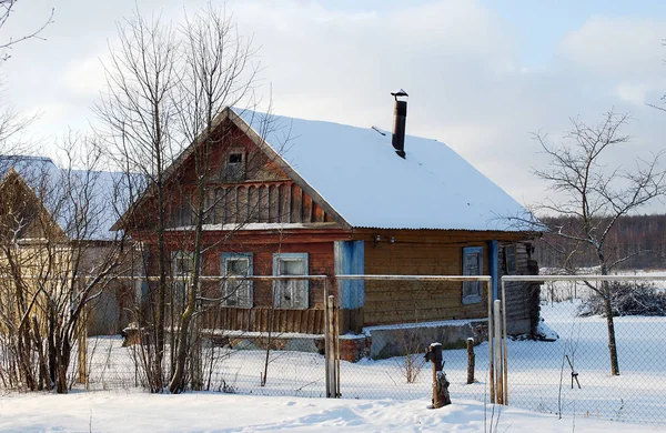 Casa Pueblo Invierno Paisaje Rural Rusia — Foto de Stock
