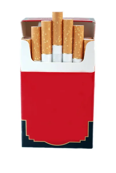 Open Red Full Pack Cigarettes White Background Isolated — Stock Photo, Image