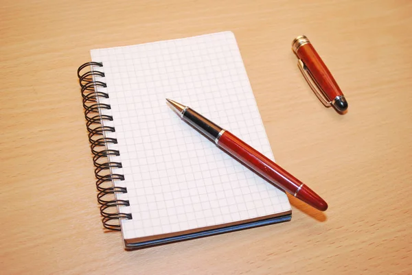 Ноутбук Ручка Столе Крупным Планом — стоковое фото