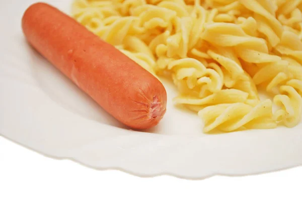 Pasta Sausage Plate Isolated White Background — Stock Photo, Image