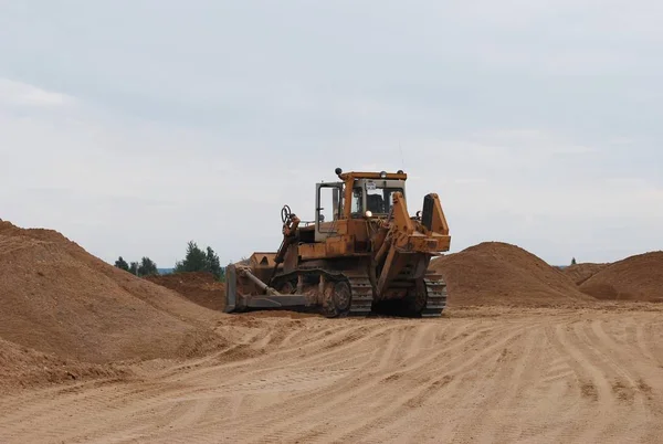 Bulldozer Pracy Kamieniołomie Piasku — Zdjęcie stockowe