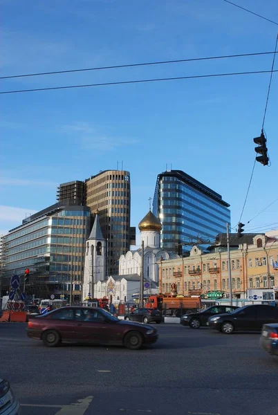 Szent Miklós Templom Belorussky Vasútállomás Mellett Városi Táj Moszkva Oroszország — Stock Fotó