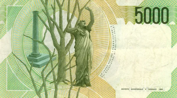Banknot Papierowy 5000 Lir 1985 Rok Włochy — Zdjęcie stockowe