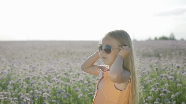 Κορίτσι που προσπαθεί με γυαλιά ηλίου — Αρχείο Βίντεο
