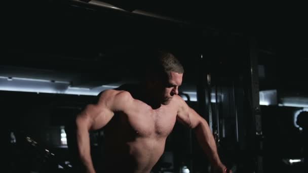 Exercício de musculação nas costas e quadríceps — Vídeo de Stock