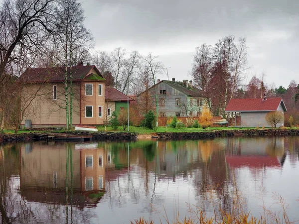 Old Houses Beautiful Lake Autumn — Stock Photo, Image
