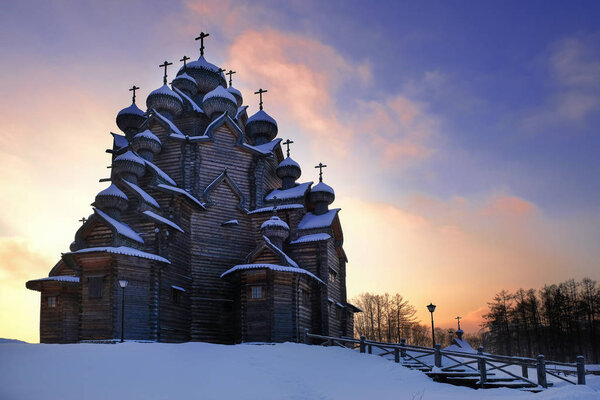 view of wooden ancient church at winter season 