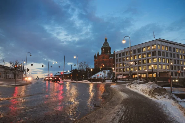 Avond Stadsgezicht Verlichting Winter Seizoen — Stockfoto