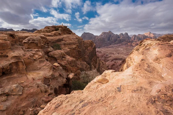 Vista Superior Vale Vazio Cidade Petra Partir Uma Trilha Trekking — Fotografia de Stock