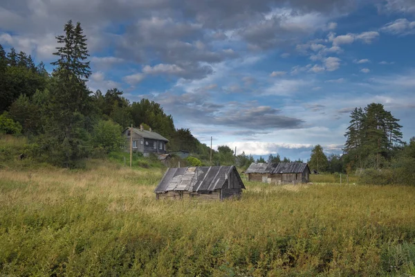 Vieilles Maisons Bois Dans Village Nord Russie Près Forêt Été — Photo