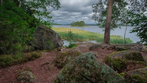 Stone island, skerries, in the northern Ladoga lake in Karelia in Russia on a summer day — Stock Image Stone Island Skerries Northern Ladoga Lake Karelia Russia Summer Day Stock Photo