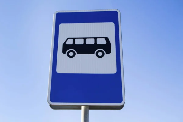 Sign Bus Stop Blue Sky — Stock Photo, Image