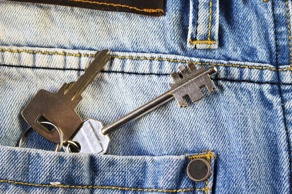 Nycklar Till Huset Fickan Blå Jeans — Stockfoto