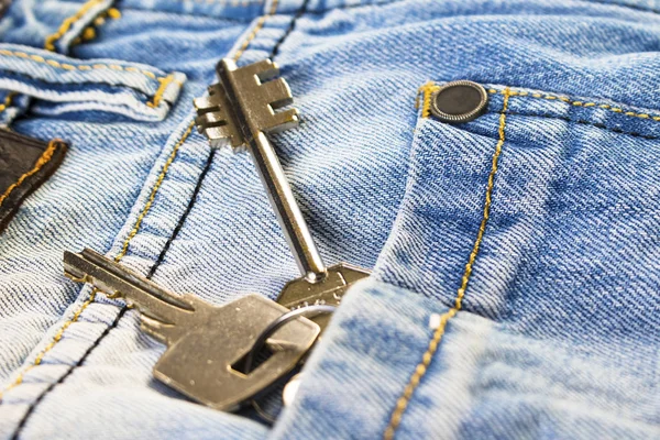 Nycklar Till Huset Fickan Blå Jeans — Stockfoto