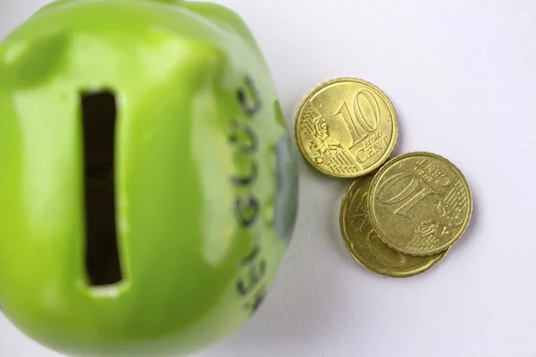 Green Piggy Bank Coins — Stock Photo, Image