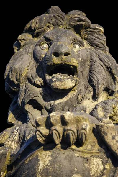 Oude Sculptuur Van Een Grommende Grommende Leeuw — Stockfoto