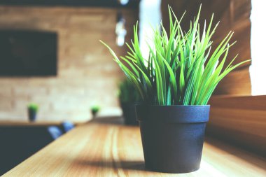 pencere pervazı, retro süs için çiçek ile küçük pot tonda